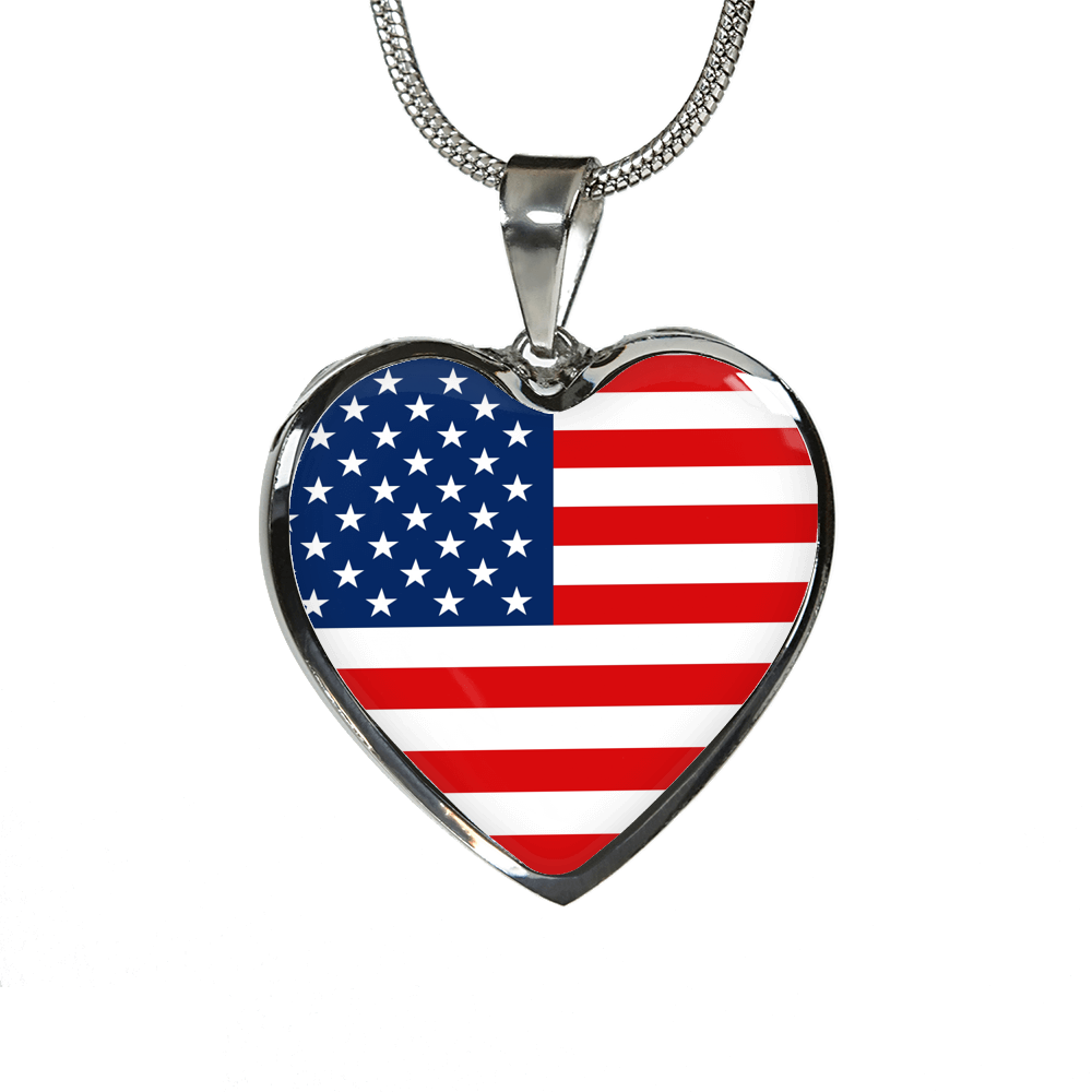 American Flag - Heart Pendant Luxury Necklace