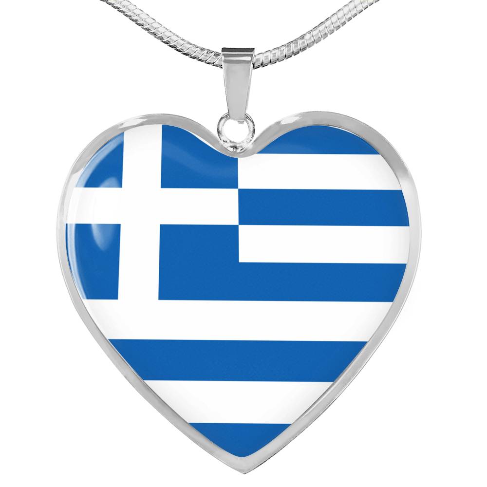Greek Flag - Heart Pendant Luxury Necklace