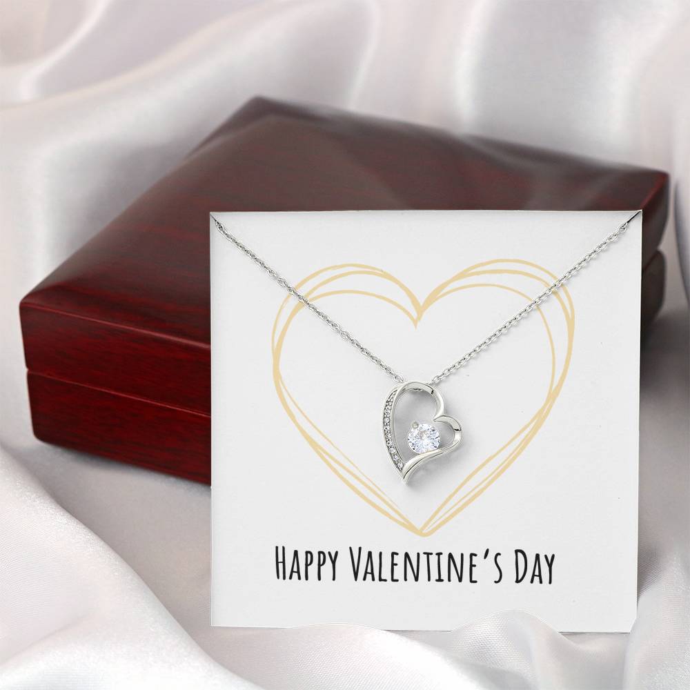 Happy Valentine's Day - Golden Heart - Forever Love Heart Necklace With Mahogany Style Luxury Box