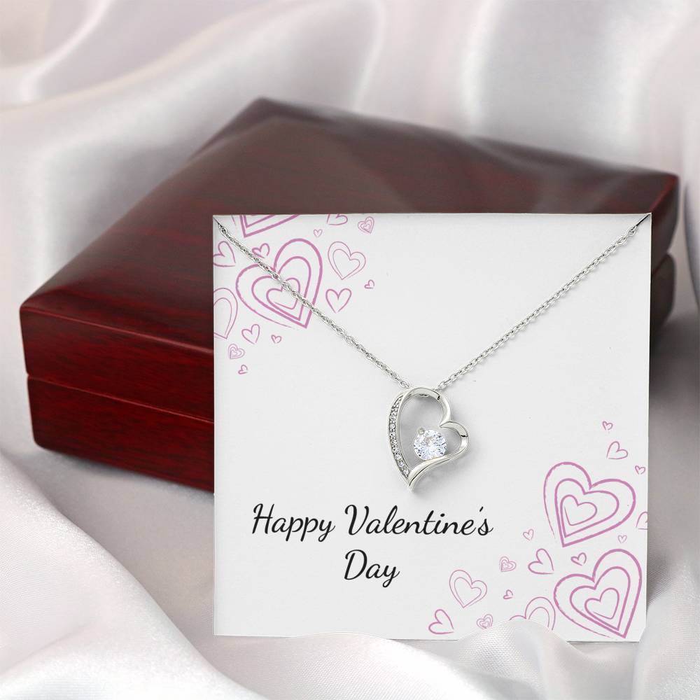 Happy Valentine's Day - Chalk Hearts - Forever Love Heart Necklace With Mahogany Style Luxury Box