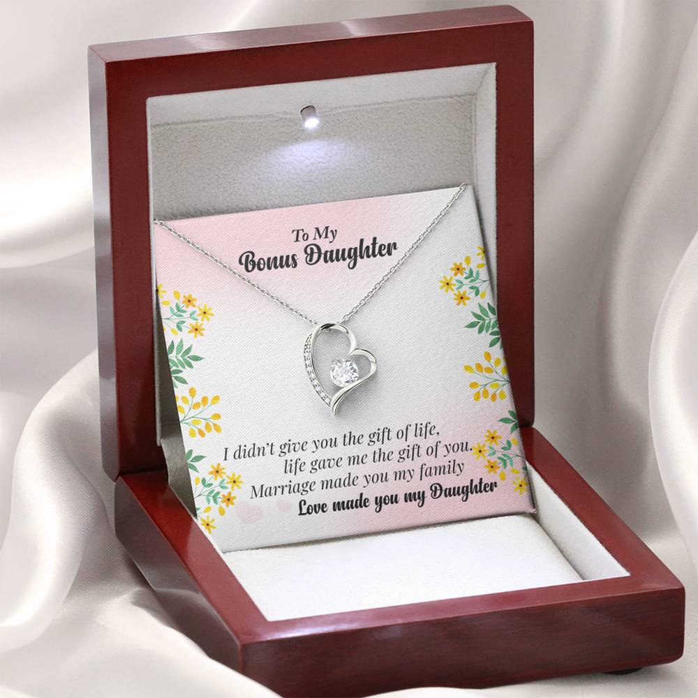 315 - To Daughter - Forever Love Heart Necklace With Mahogany Style Luxury Box