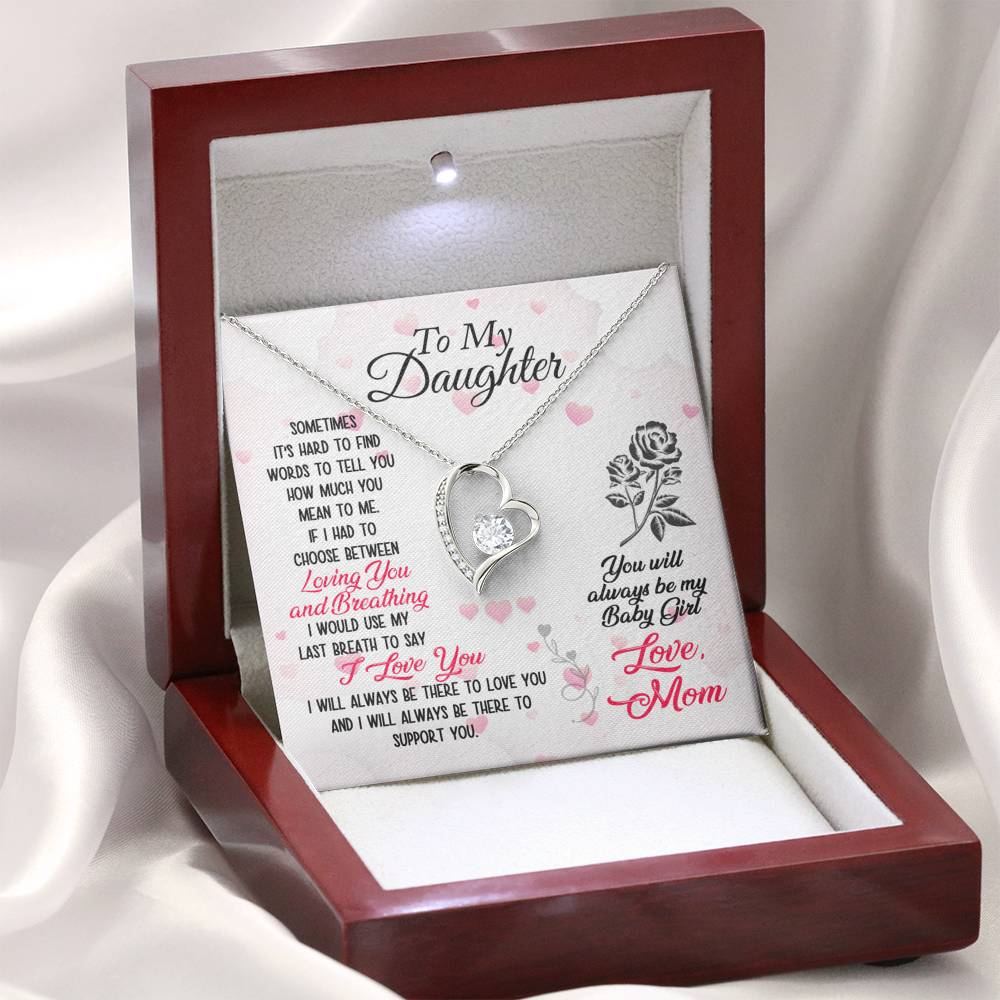 310 - To Daughter From Mom - Forever Love Heart Necklace With Mahogany Style Luxury Box