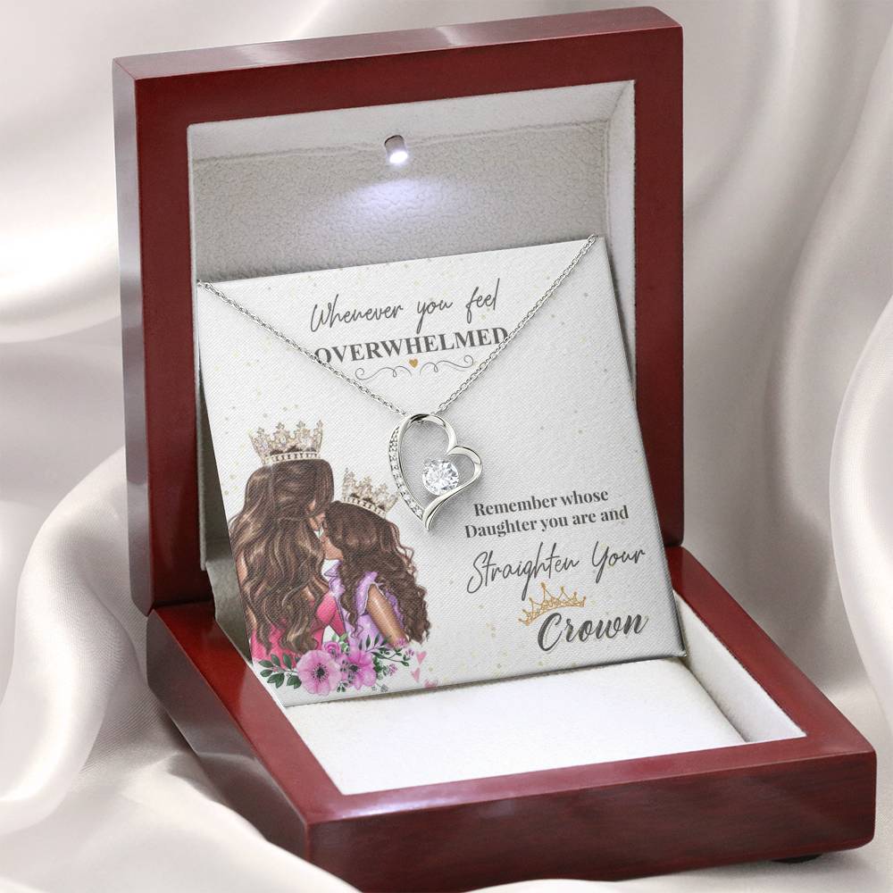 316 - To Daughter From Mom - Forever Love Heart Necklace With Mahogany Style Luxury Box