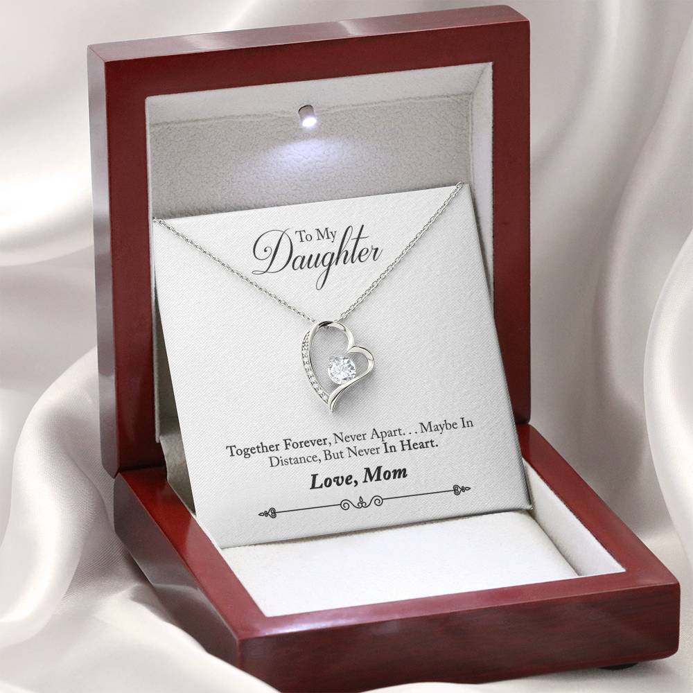 041 - To Daughter From Mom - Forever Love Heart Necklace With Mahogany Style Luxury Box