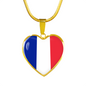 French Flag - 18k Gold Finished Heart Pendant Luxury Necklace