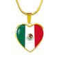 Mexican Flag - 18k Gold Finished Heart Pendant Luxury Necklace