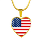 American Flag - 18k Gold Finished Heart Pendant Luxury Necklace
