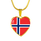Norwegian Flag - 18k Gold Finished Heart Pendant Luxury Necklace