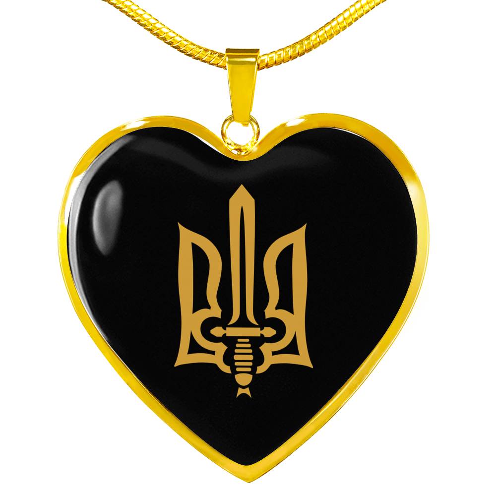Stylized Tryzub - 18k Gold Finished Heart Pendant Luxury Necklace