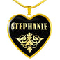 Stephanie v02 - 18k Gold Finished Heart Pendant Luxury Necklace