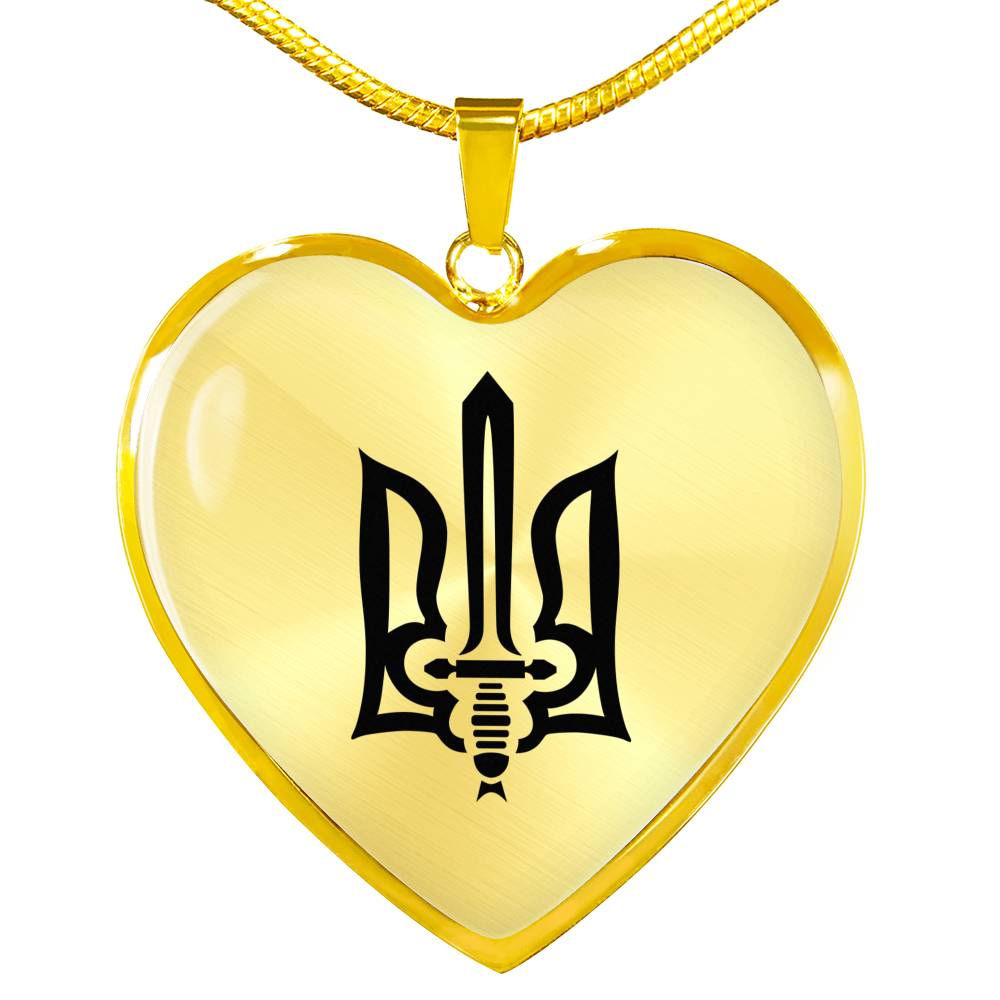 Stylized Tryzub (Black) - 18k Gold Finished Heart Pendant Luxury Necklace