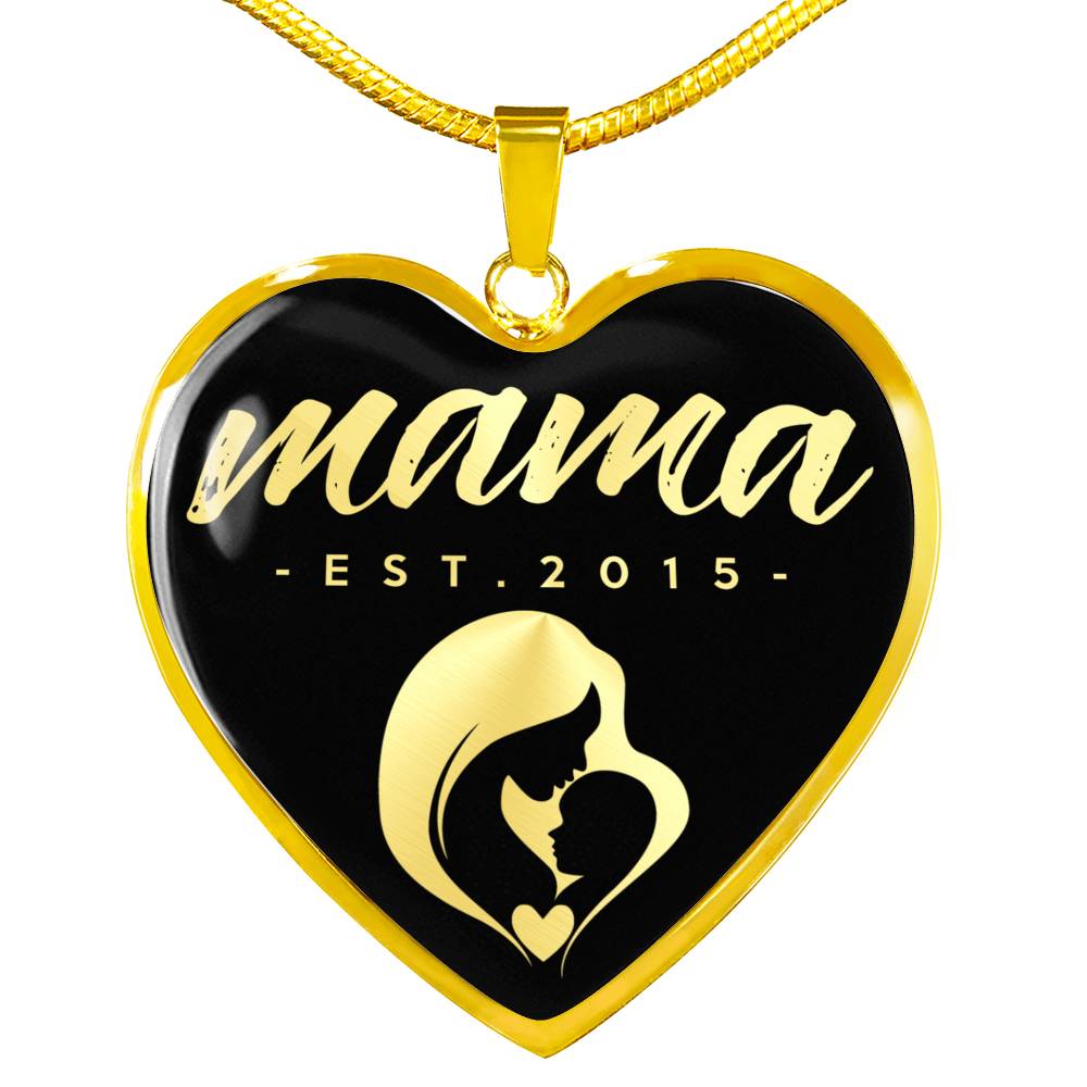 Mama, Est. 2015 v2 - 18k Gold Finished Heart Pendant Luxury Necklace