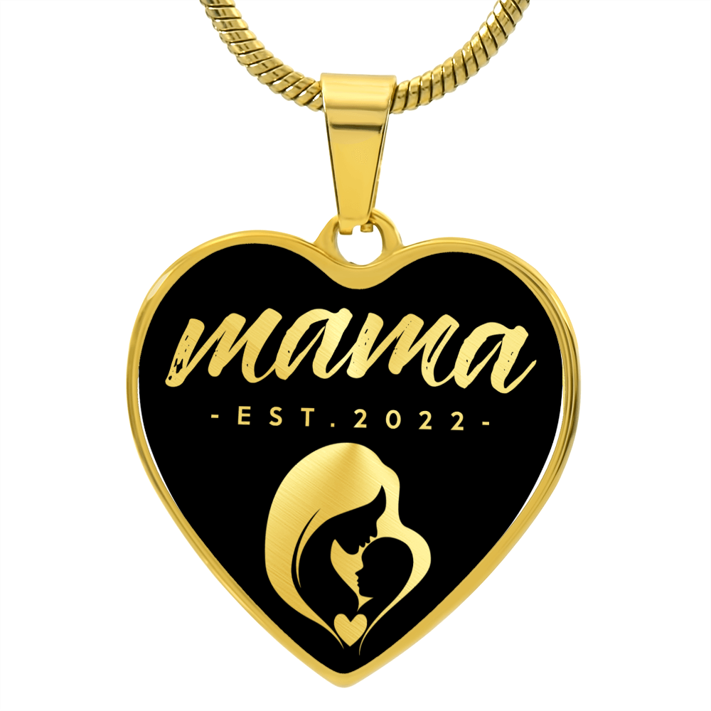 Mama, Est. 2022 v2 - 18k Gold Finished Heart Pendant Luxury Necklace
