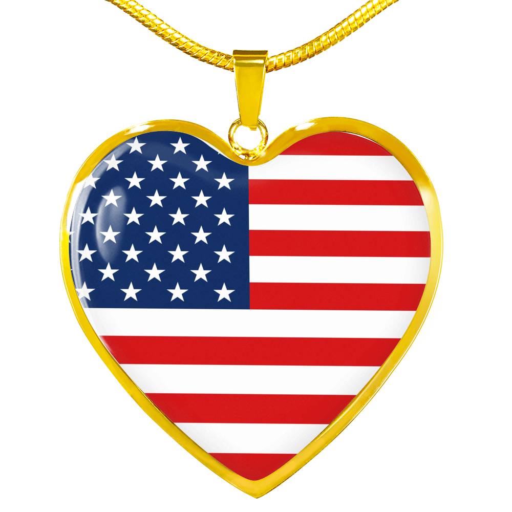 American Flag - 18k Gold Finished Heart Pendant Luxury Necklace