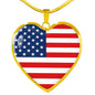 American Flag - 18k Gold Finished Heart Pendant Luxury Necklace