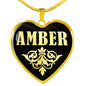 Amber v02 - 18k Gold Finished Heart Pendant Luxury Necklace