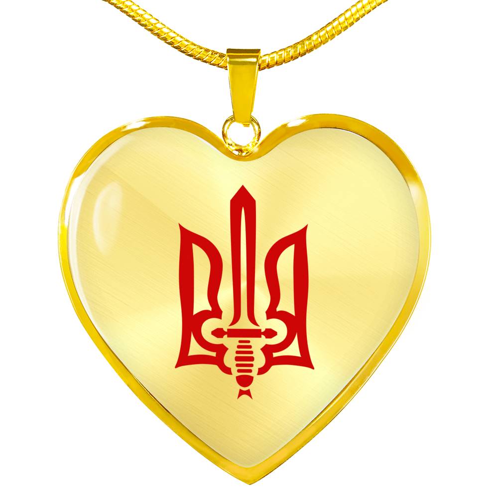 Stylized Tryzub (Red) - 18k Gold Finished Heart Pendant Luxury Necklace