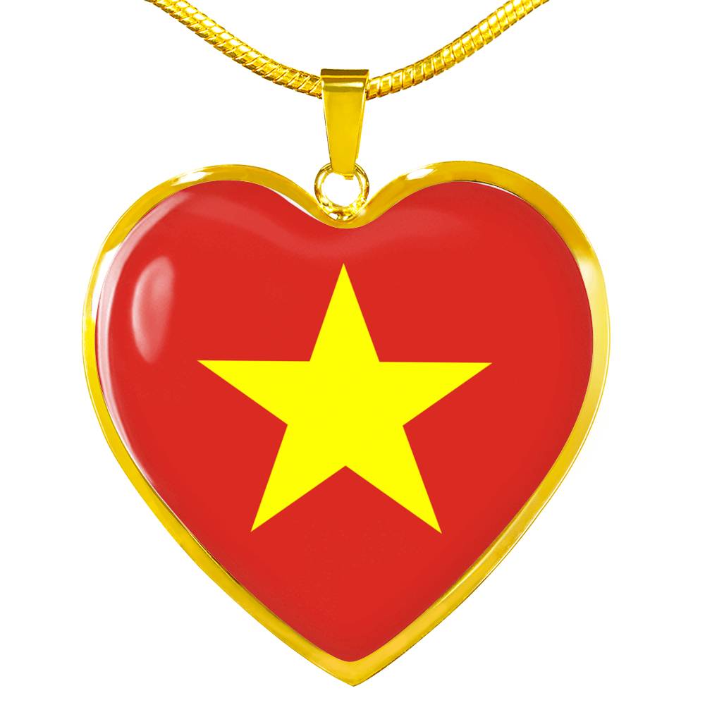 Vietnamese Flag - 18k Gold Finished Heart Pendant Luxury Necklace
