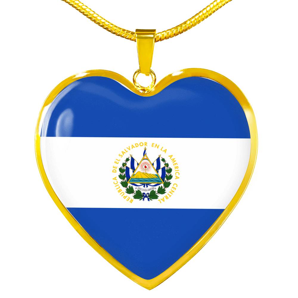 Salvadoran Flag - 18k Gold Finished Heart Pendant Luxury Necklace