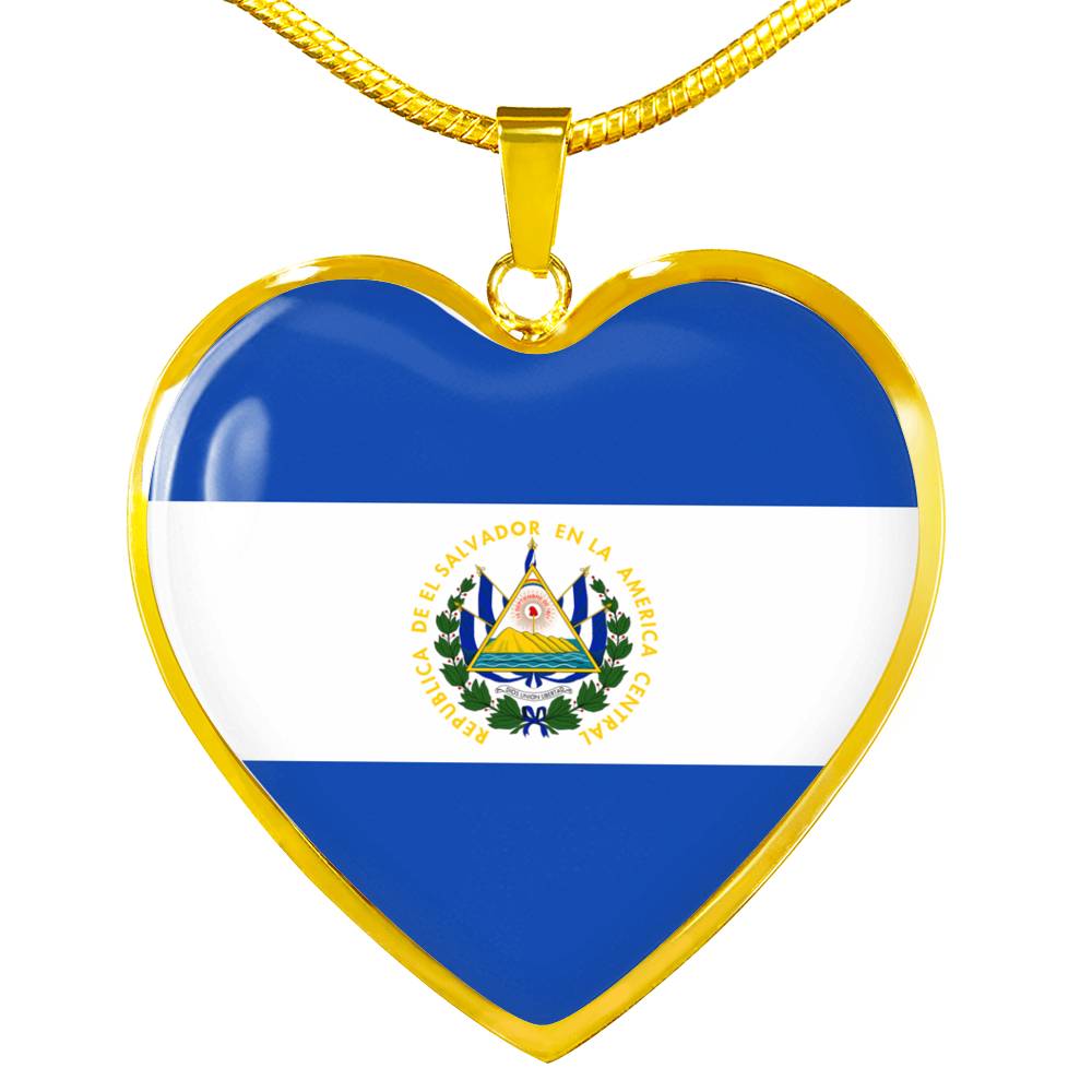 Salvadoran Flag - 18k Gold Finished Heart Pendant Luxury Necklace