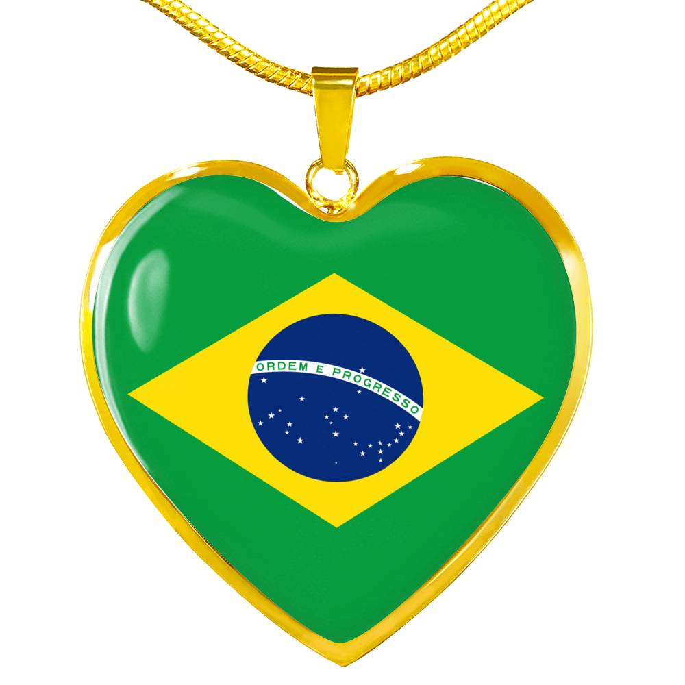 Brazilian Flag - 18k Gold Finished Heart Pendant Luxury Necklace