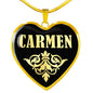 Carmen v02 - 18k Gold Finished Heart Pendant Luxury Necklace