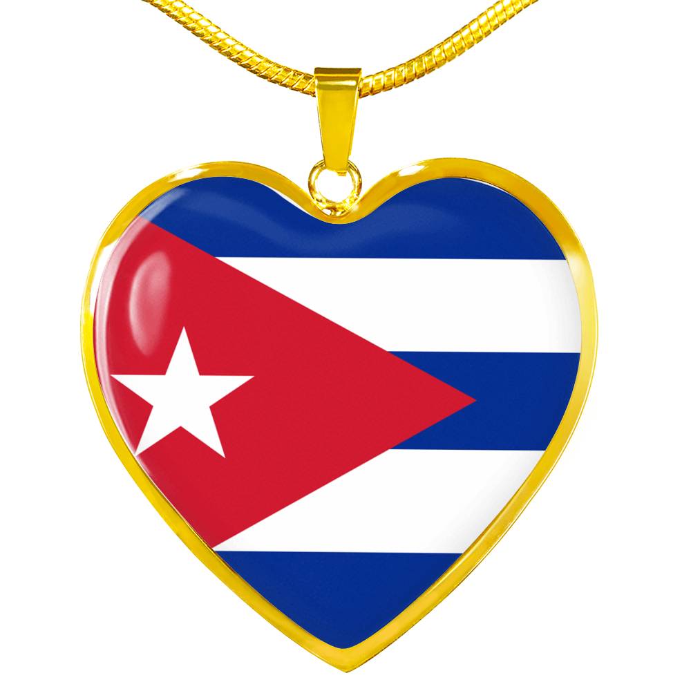 Cuban Flag - 18k Gold Finished Heart Pendant Luxury Necklace