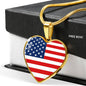 American Flag - 18k Gold Finished Heart Pendant Luxury Necklace