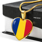 Romanian Flag - 18k Gold Finished Heart Pendant Luxury Necklace