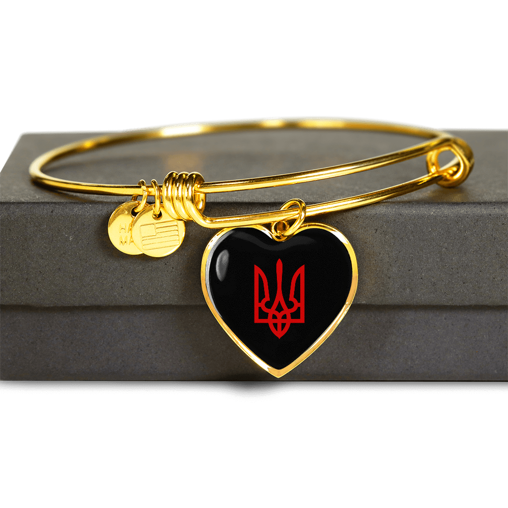 Tryzub (Red) - 18k Gold Finished Heart Pendant Bangle Bracelet