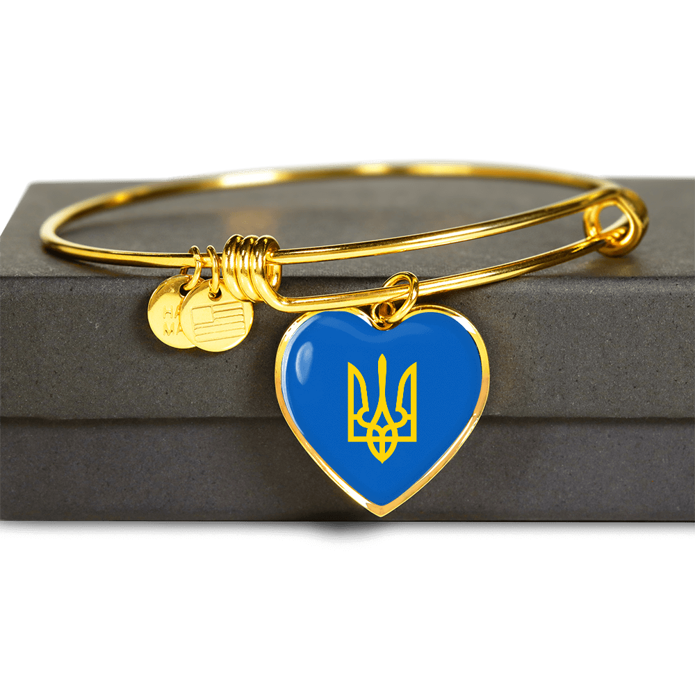 Tryzub (Yellow) - 18k Gold Finished Heart Pendant Bangle Bracelet