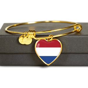Dutch Flag - 18k Gold Finished Heart Pendant Bangle Bracelet