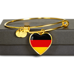 German Flag - 18k Gold Finished Heart Pendant Bangle Bracelet