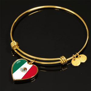 Mexican Flag - 18k Gold Finished Heart Pendant Bangle Bracelet