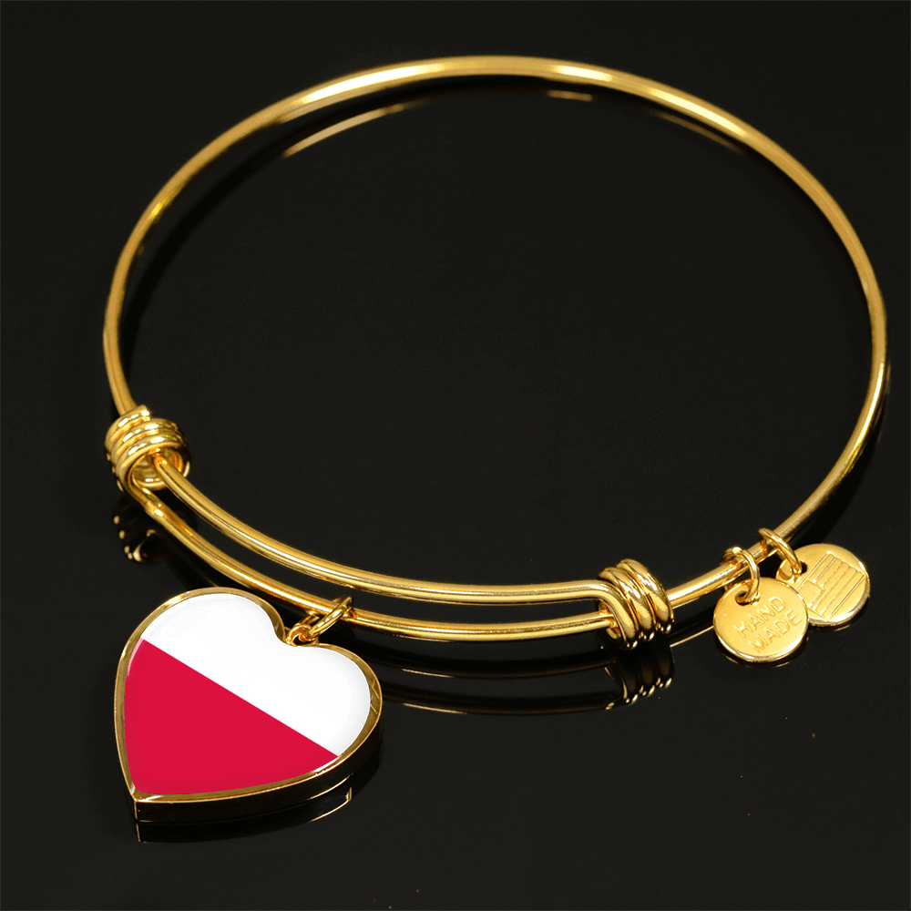 Polish Flag - 18k Gold Finished Heart Pendant Bangle Bracelet