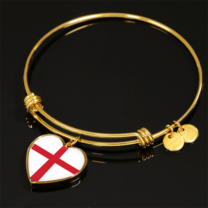 English Flag - 18k Gold Finished Heart Pendant Bangle Bracelet