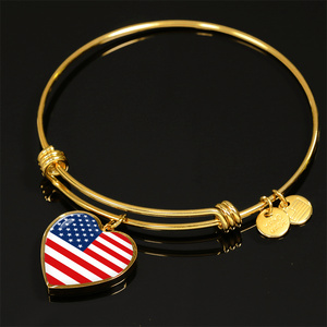 American Flag - 18k Gold Finished Heart Pendant Bangle Bracelet