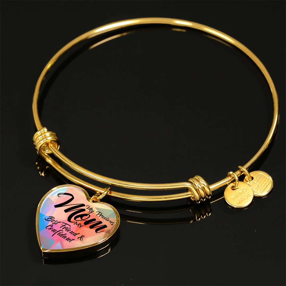 My Precious Mom - 18k Gold Finished Heart Pendant Bangle Bracelet
