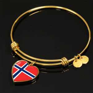 Norwegian Flag - 18k Gold Finished Heart Pendant Bangle Bracelet