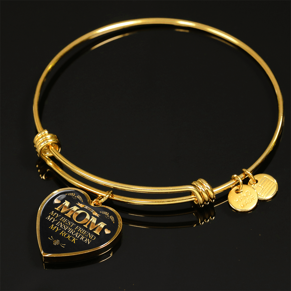 My Beloved Mom - 18k Gold Finished Heart Pendant Bangle Bracelet