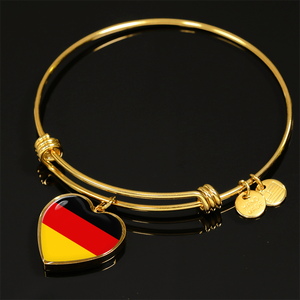 German Flag - 18k Gold Finished Heart Pendant Bangle Bracelet