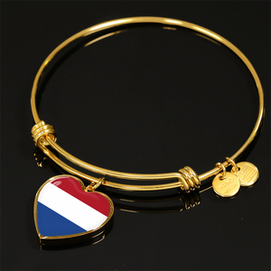 Dutch Flag - 18k Gold Finished Heart Pendant Bangle Bracelet