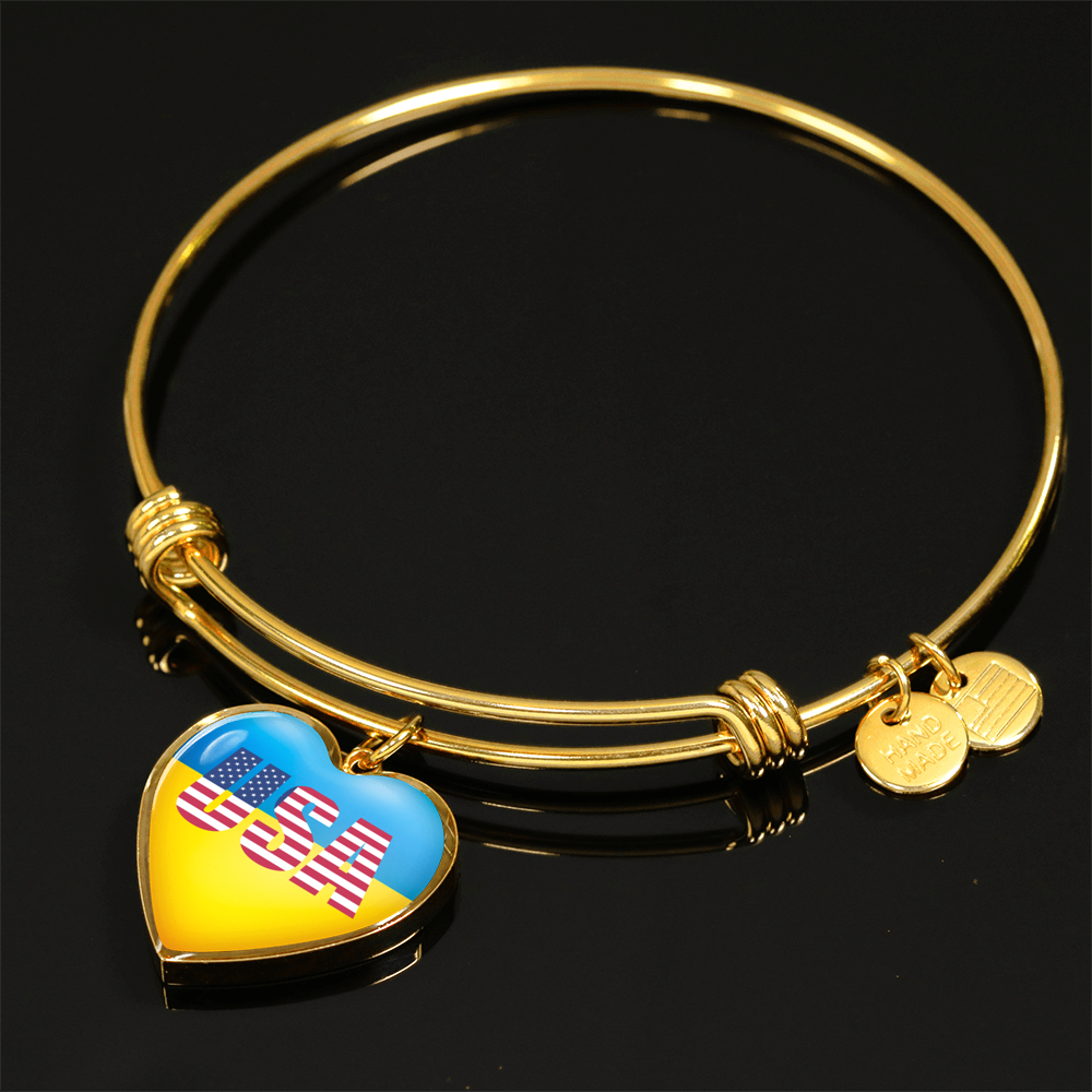 Ukrainian In The USA - 18k Gold Finished Heart Pendant Bangle Bracelet