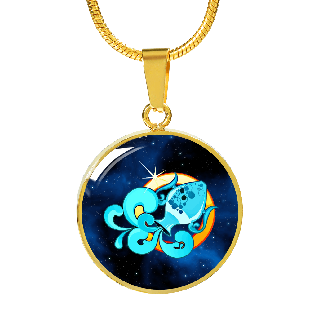 Zodiac Sign Aquarius - 18k Gold Finished Luxury Necklace