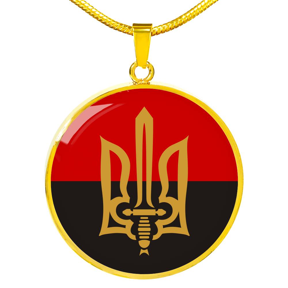 Stylized Tryzub And Red-Black Flag - 18k Gold Finished Luxury Necklace