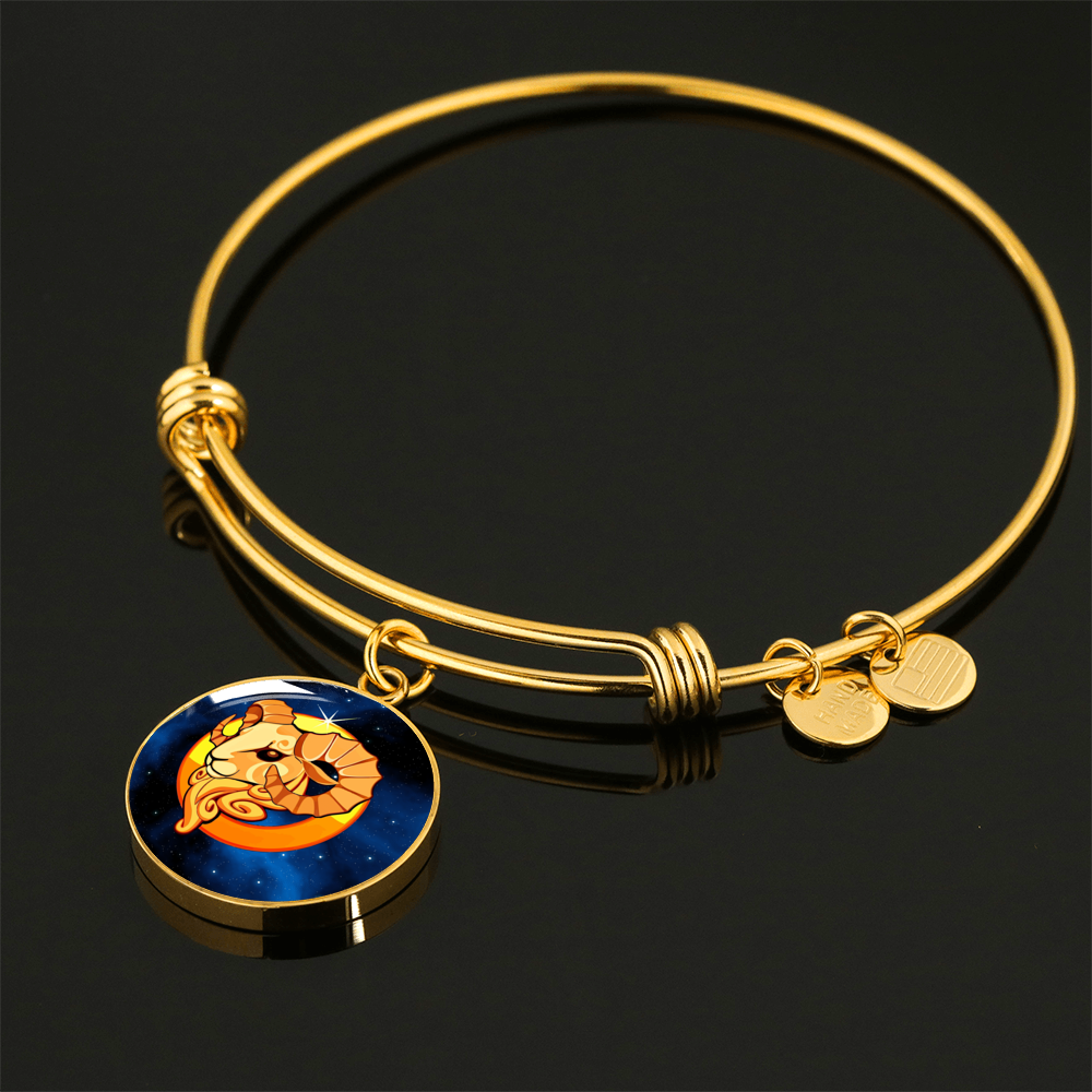 Zodiac Sign Aries - 18k Gold Finished Bangle Bracelet
