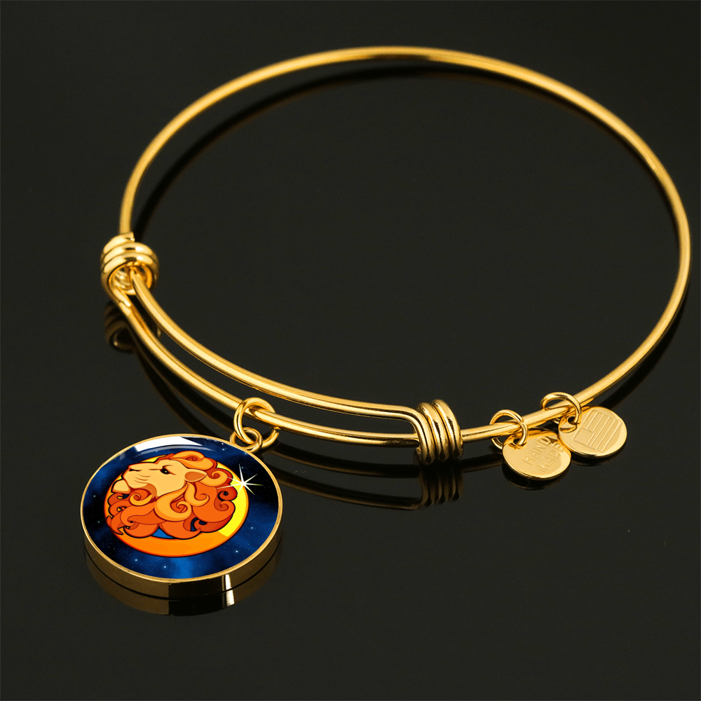 Zodiac Sign Leo - 18k Gold Finished Bangle Bracelet