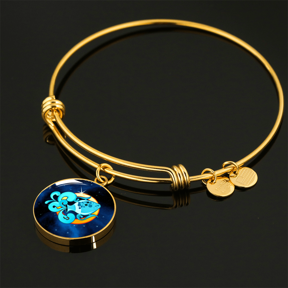 Zodiac Sign Aquarius - 18k Gold Finished Bangle Bracelet
