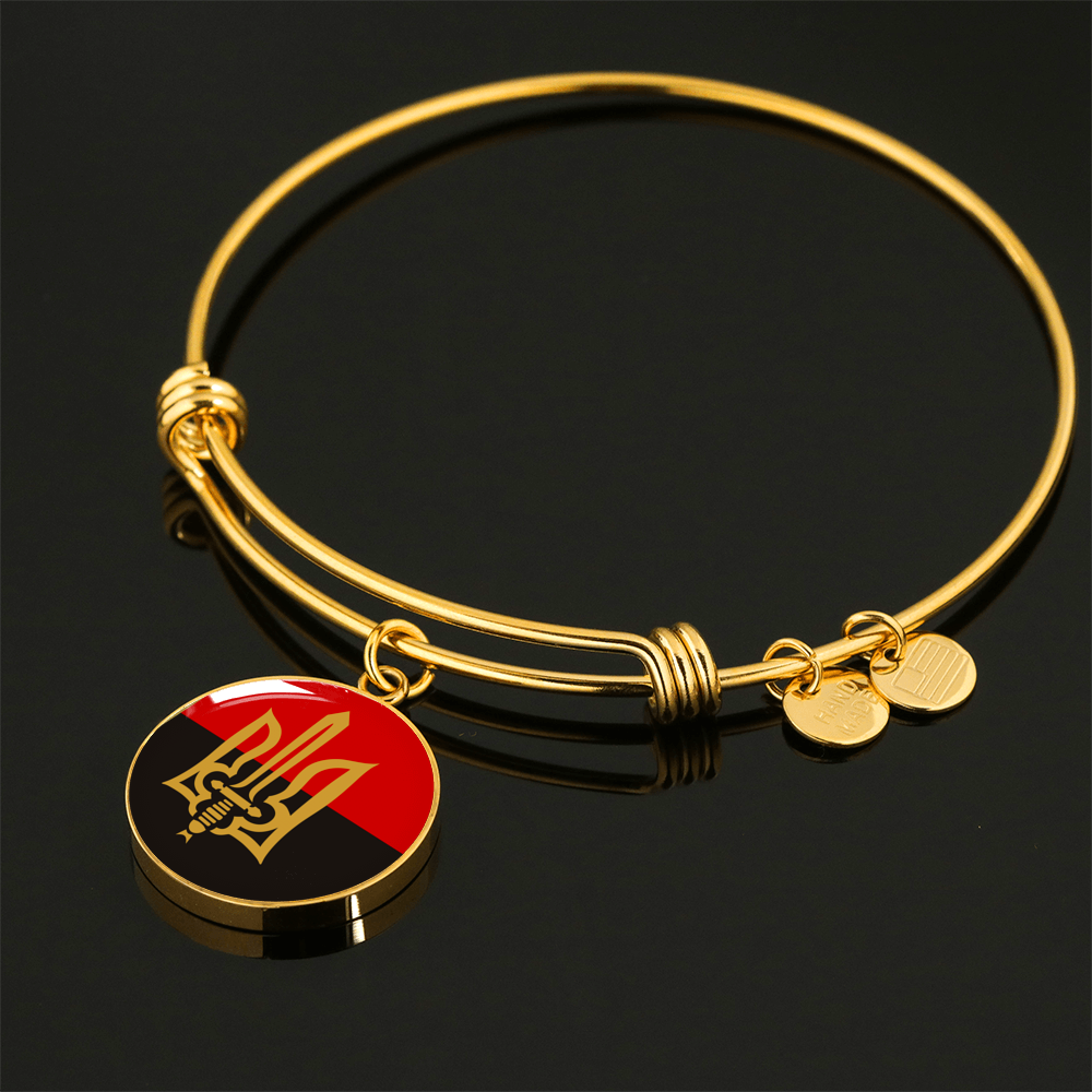 Stylized Tryzub And Red-Black Flag - 18k Gold Finished Bangle Bracelet