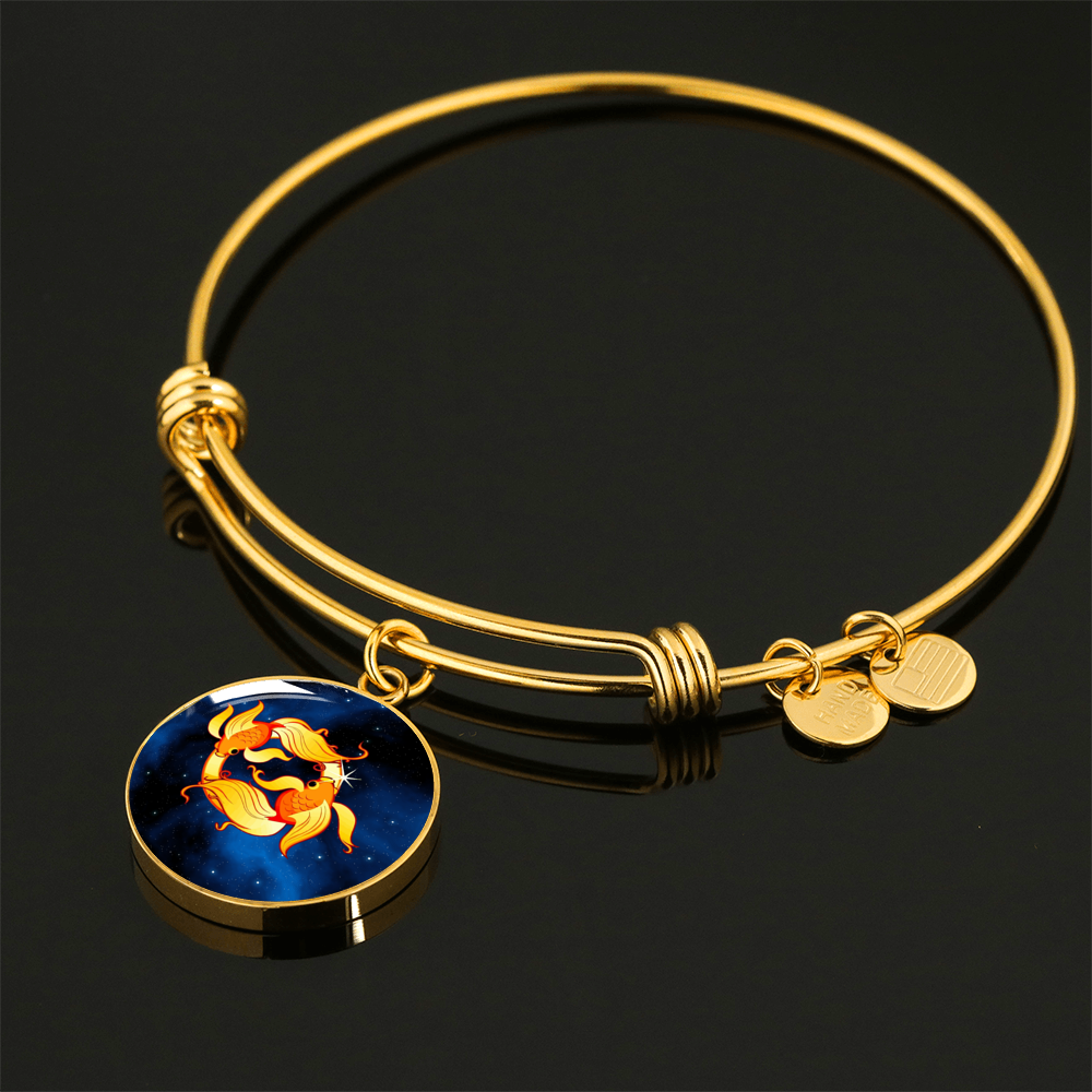Zodiac Sign Pisces - 18k Gold Finished Bangle Bracelet